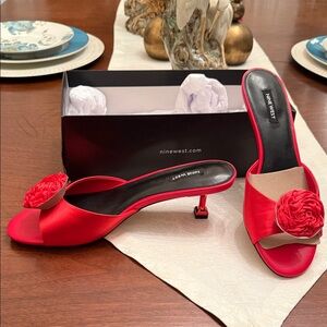 Nine West Red Heels with Rosette Detail